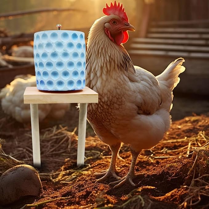 Chicken Coop Accessories, Beak Grinding Calcium Stone with Woodem Stake, Chicken Enrichment Toys, Chicken Coop Toys for Hens, Ducks, Geese, Turkeys, Poultry