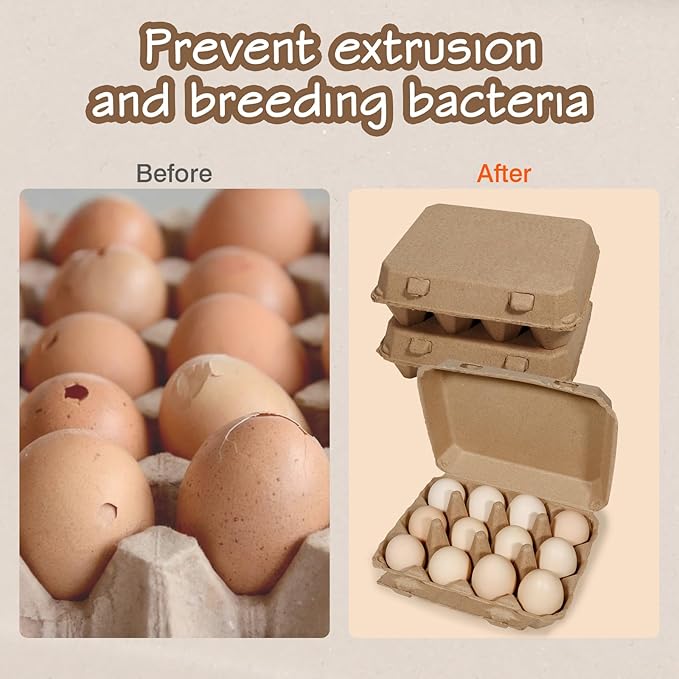 25 Pack Egg Cartons Bulk, 3×4 Style Reusable Empty Natural Paper Pulp Cardboard Egg Tray Holder Containers for Farmers, Home Use & Transport