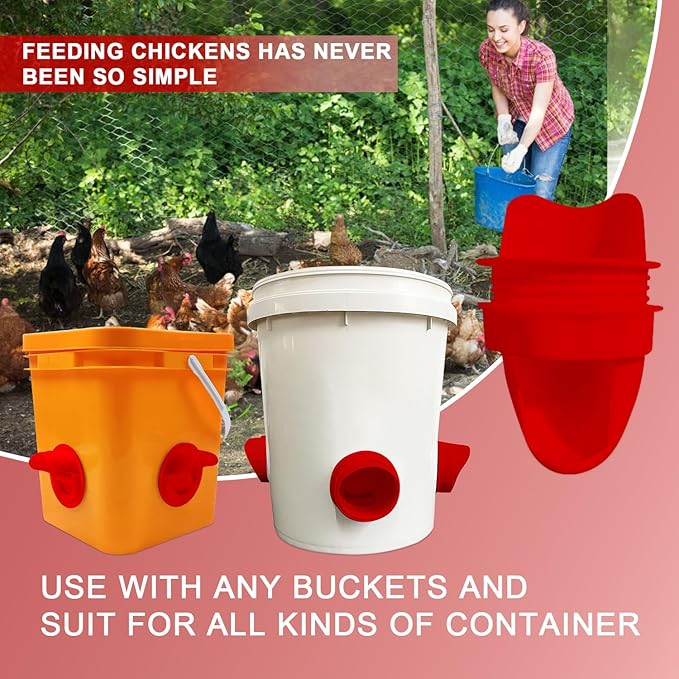 No-Waste Automatic Chicken Feeder – Gravity Feed Port Kit for Buckets & Barrels, Reduces Feed Spillage, Outdoor Poultry Feeder DIY Farm Supply