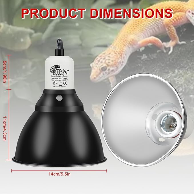 Reptile Lamp Bulb Fixture 5.5 Inch Deep Dome with Switch - Ideal for 60W/75W/100W/150W Heat Lamp Bulbs, Compatible with All E26 UVA/UVB/Basking Heat Bulbs, Supports Up to 150 Watts