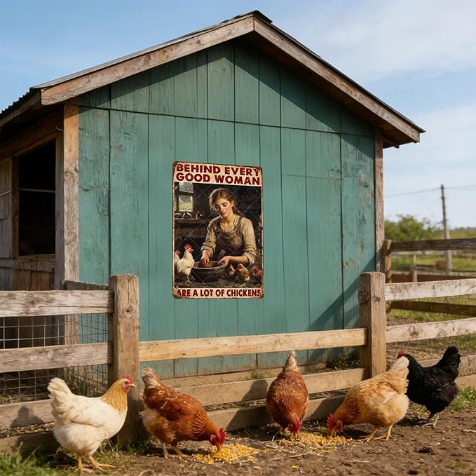 Garden Chicken Vintage Tin Sign Behind Every Good Woman Are A Lot Of Chickens Wall Decoration Poster For Home Garden Kitchen Yard Farm 12x8 Inch