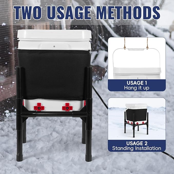 Heated Chicken Waterer 5 Gallon, Winter Chicken Waterer with Smart Thermostat, 8 Freeze-Proof Nipples, Chicken Water Heater for Winter, Easy Clean Anti-Tip Design