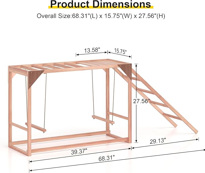 Chicken Perch with Ladder & Swing - Roosting Bars for Chickens, Poultry Coop Accessory Toy, Wooden Chicken Activity Play for Healthy, Happy Hens, Suitable for Backyard Farms