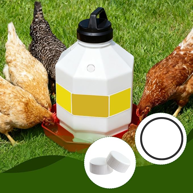 Plastic Poultry Waterer Replacement Parts Kit - 10 Caps & 4 O-Rings, Compatible with Miller, Little Giant PPF & Farm-Tuff 3/5/7 Gallon Poultry Founts (White)
