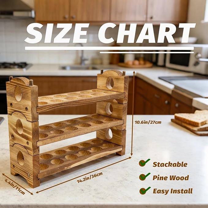 Egg Holder Countertop Farmhouse Decor - Wooden Fresh Eggs Storage for Counter - Pine Wood Egg Organizer Tray Racks