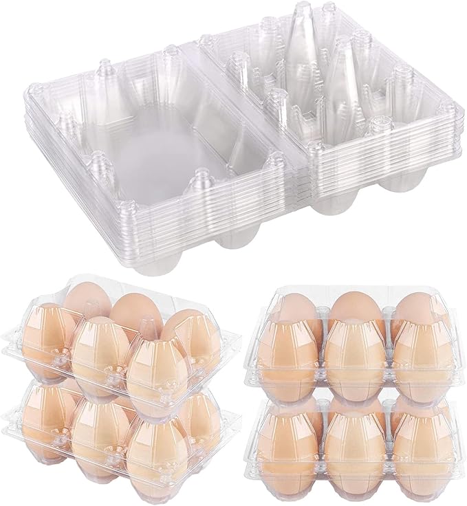 Plastic Clear Egg Carton for 6 Eggs,12Pack Egg Tray Reusable Medium Size Egg Cartons Perfect for Egg Trader Market Farmers Display Farmer Camping Picnic Travel Storage-Holds Medium 6Eggs Securely