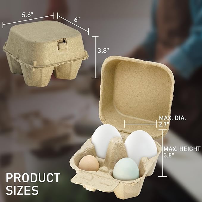 Goose Egg Cartons 4 Grids 20 Pack- Holds Up to 4 Counts Eggs Bulk Blank Container Empty Cardboard Thickness Natural Pulp Egg Boxes