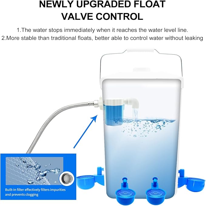 Automatic Chicken Waterer Float Controlled, 3 Gallons Poultry Waterer Dispenser with Hose Attachment, Poultry Automatic Drinking Accessories for Chicks, Duck, Goose, Turkey