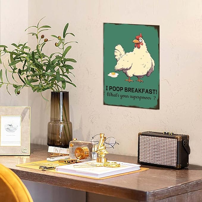 Chicken Coop Signs Funny I Poop Breakfast What's Your Superpower Metal Tin Sign Chicken Lovers Gifts Retro Chicken Decor For Kitchen Dinning Room Restaurant Chicken Coop Accessories 8x12 Inch