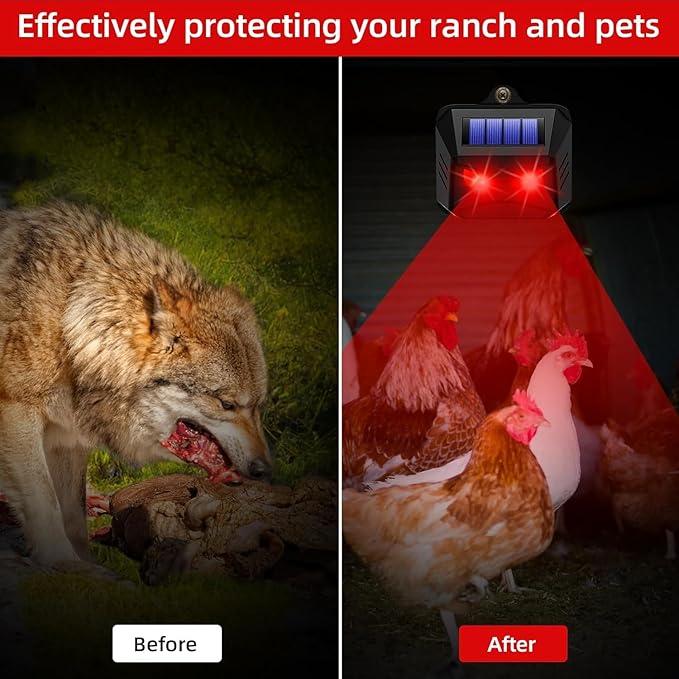 4 Pack Solar Nocturnal Animal Repeller Outdoor, Predator Eyes Coyote Deterrent for Skunk Deer Fox Raccoon, Nighttime Predator Lights for Chicken Coop Yard Garden & Farm Protection