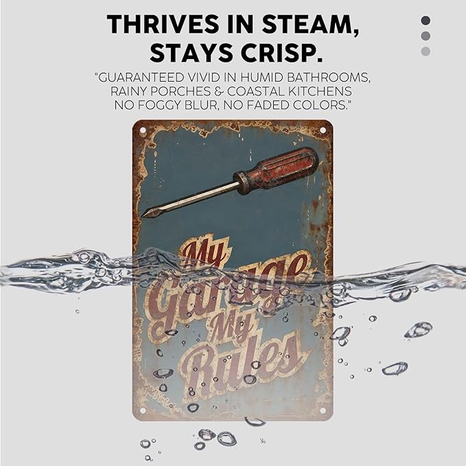 Vintage Tin Sign My Garage My Rules Retro Metal Poster Funny Nostalgic Metal Sign Wall Decor For Home Car Garage Workshop Man Cave Club 12 * 8In