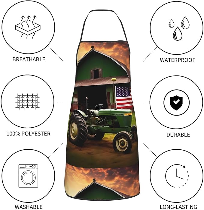Old Tractor Photo Farm Adjustable Apron For Cooking, Baking And Barbecue-A Stylish And Practical Kitchen Apron With Pockets, Suitable For Home Cooks And Professionals