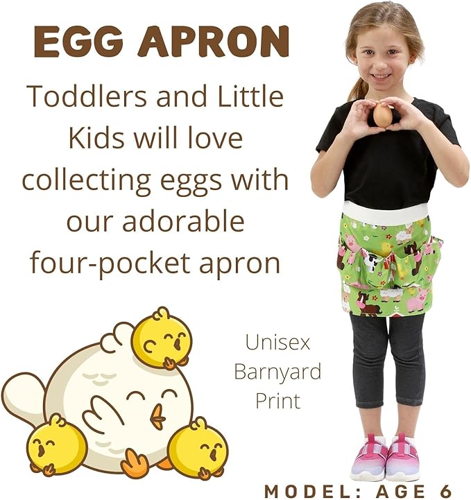Plum Hill Chicken Egg Collecting Apron Set - Egg Gathering Aprons for Kids - Child Egg Apron holds 8 eggs - Toddler/Little Kids apron holds four eggs