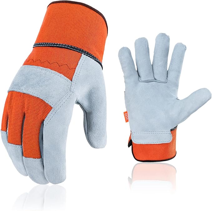 Vgo... 1-Pair Work Gloves Men, Gardening Glove,Leather,Construction (Size XL, Orange, CB3501)