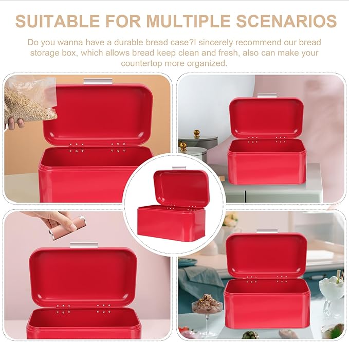 ibasenice Retro Metal Bread Box Kitchen Organizer Grain Storage Container Red Iron Bread Bin for Pantry Countertop Home Use