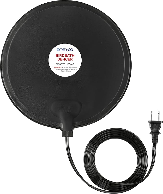 Dreyoo Bird Bath De Icer, 60w Submergible De Icer, Thermostatic Controlled Winter Water Heater Deicer for Bird, Chicken, Duck, Farm Trough, Design Patent Product (1 Pack)