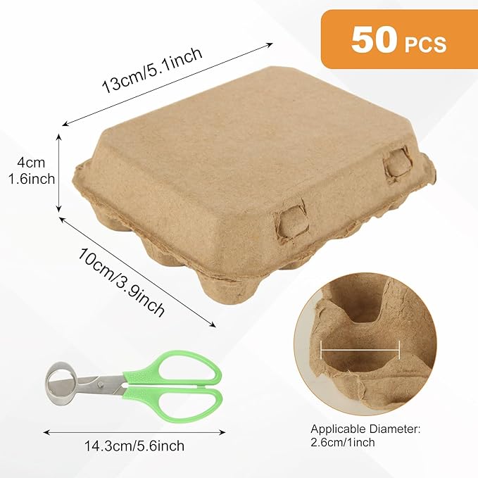50 PCS Pulp Quail Egg Cartons 12 Count 3X4 Quail Egg Box One Dozen Quail Egg Holder Reusable Cardboard Quail Egg Carton with a Quail Eggs Scissor