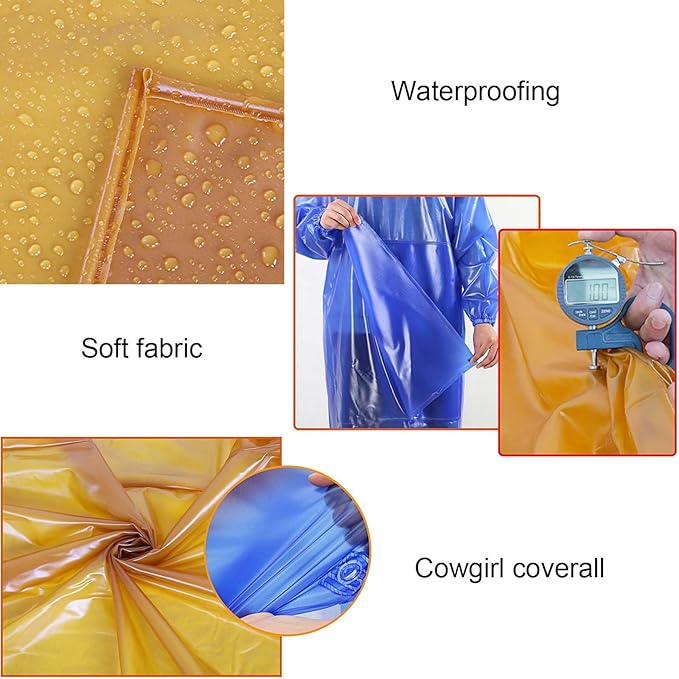 Double Thickened Industrial Apron Cowboy Aprons Water Proof and Oil-Proof Reversible Smock Lace-up Design Wide Elasticated Cuffs