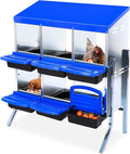 Chicken Nesting Boxes, Roll Away Nesting Box 6 Hole Metal Chicken Egg with Leg for Chicken Coop, Swing Perch and Rollout Egg Collection, Blue