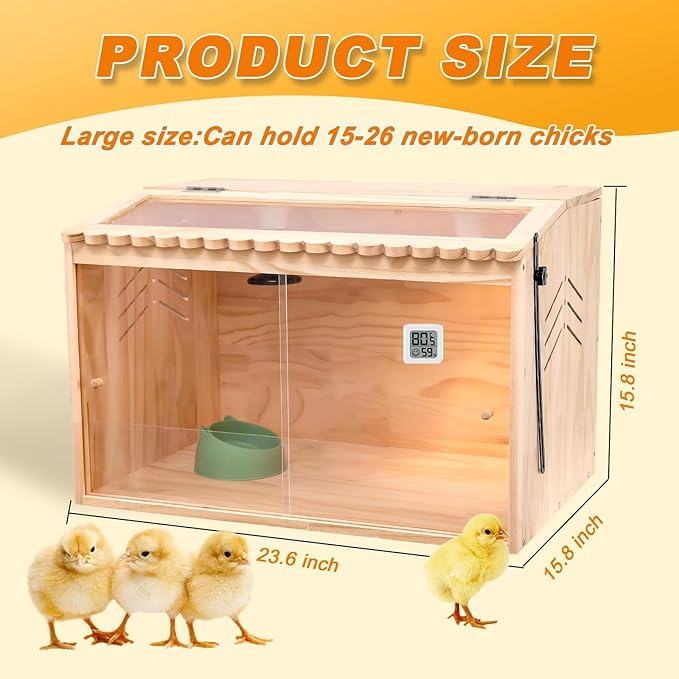 Chick Brooder Box, Brooder Box for Chicks, Pine,Quail Cage, Duck Brooder, Quail Cages, Ideal for Chicks, Ducks, Quails, Hamsters and Lizards, 23.6'L x 15.8'W x 15.8'H.