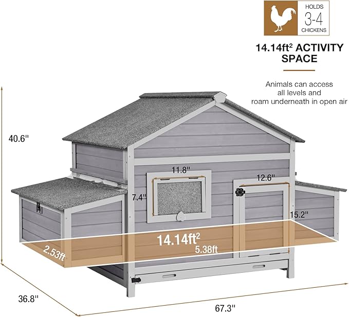 GUTINNEEN Chicken Coop Outdoor Hen House Duck Coop Rabbit Hutch Wooden Poultry Cage with 3 Perches,2 Sides Large Nesting Boxes