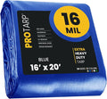 PROTARP Extra Heavy Duty 16 Mil Tarp Cover, Waterproof, UV Resistant, Rip and Tear Proof, Poly Tarpaulin with Reinforced Edges for Roof, Camping, Patio, Pool, Boat. (Blue 16′ X 20′)