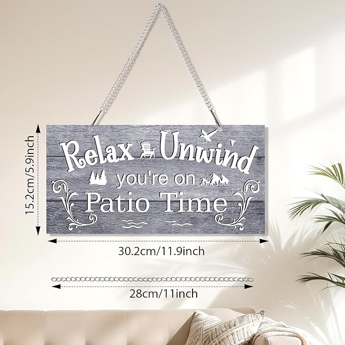 Hotop Patio Decor Patio Sign Decorations Outdoor Metal Porch Wall Decor Rustic Farmhouse Wall Art for Backyard Porch Balcony Gazebo Accessories(12 x 6",Gray)