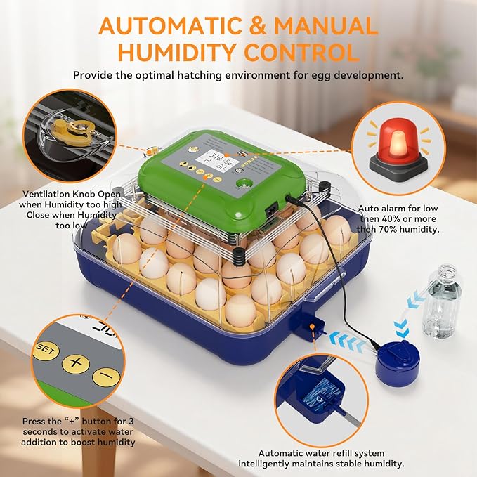 Incubators for Hatching Eggs, 25 Egg Incubator with Automatic Egg Turning and Humidity Control, Temp Control, Hatch Day, 360° Viewing for Chicken, Duck, Quail Eggs, Ideal for Farm, School and Lab