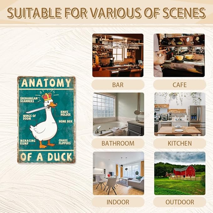 WADORN Duck Knowledge Vintage Tin Sign, 8x12 Inch Anatomy Diagram of a Duck Retro Tin Sign Funny Metal Wall Art Decor for Home Outdoor Cafe Kitchen Garage Living Room Farmhouse