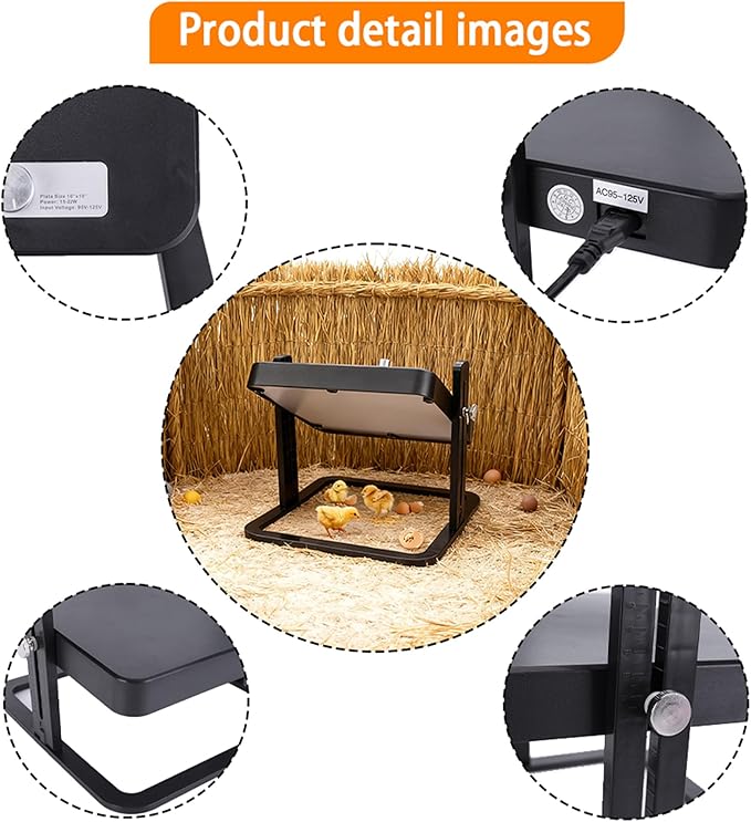 Brooder Heater for Chicks – 10.8" Radiant Heat Plate with Adjustable Height & Angle, Thermostat Control (113–158 ℉), Safe & Even Warmth for up to 15 Baby Chicks
