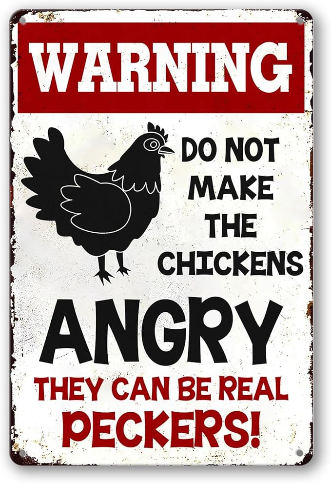 Chicken Coop Signs Warning Do Not Make The Chickens Angry Tin Sign Funny Outdoor Metal Sign 8x12 Inch
