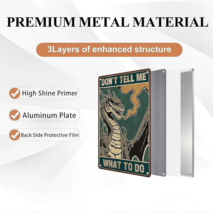 Don't Tell Me What To Do Dragon Metal Poster Vintage Industrial Wall Decor Retro Bar Garage Game Room 12X16Inch
