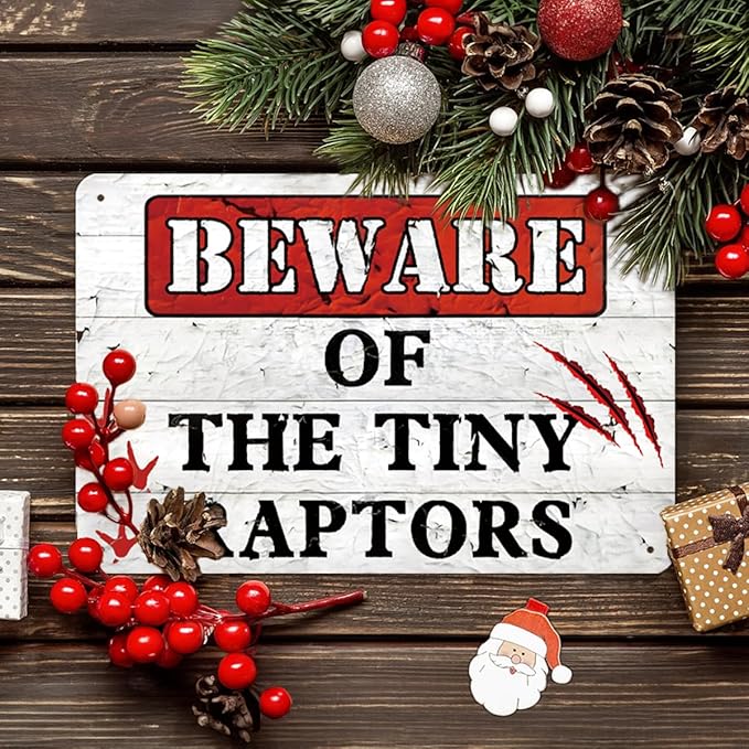 The Tiny Raptors Chicken Decor - Funny Wall Decor for Farmhouse, Garden, and Kitchen - Chicken Coop Accessories (8" x 12")