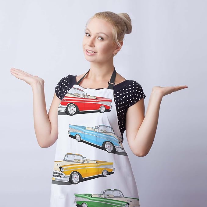 Apron for Cooking for Women Vintage Car Kitchen Aprons for Men for Kitchen Cooking Restaurant BBQ Painting Crafting Gardening 27” (W) x 31” (H), Waterproof Aprons