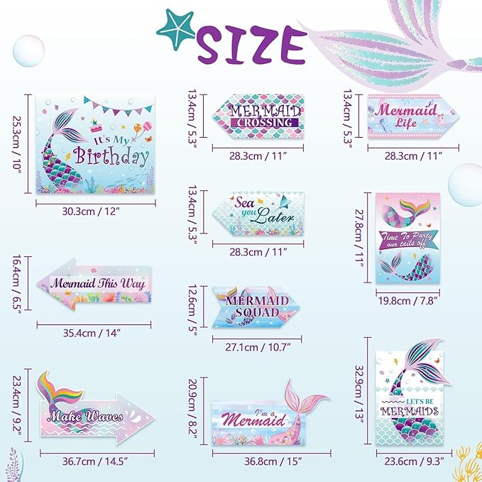 WERNNSAl 10PCS Mermaid Birthday Party Decorations - Ocean Party Decorations for Girls Kids Mermaid Birthday Party Supplies under The Sea Mermaid Sign for Home Door Yard Wall Decor