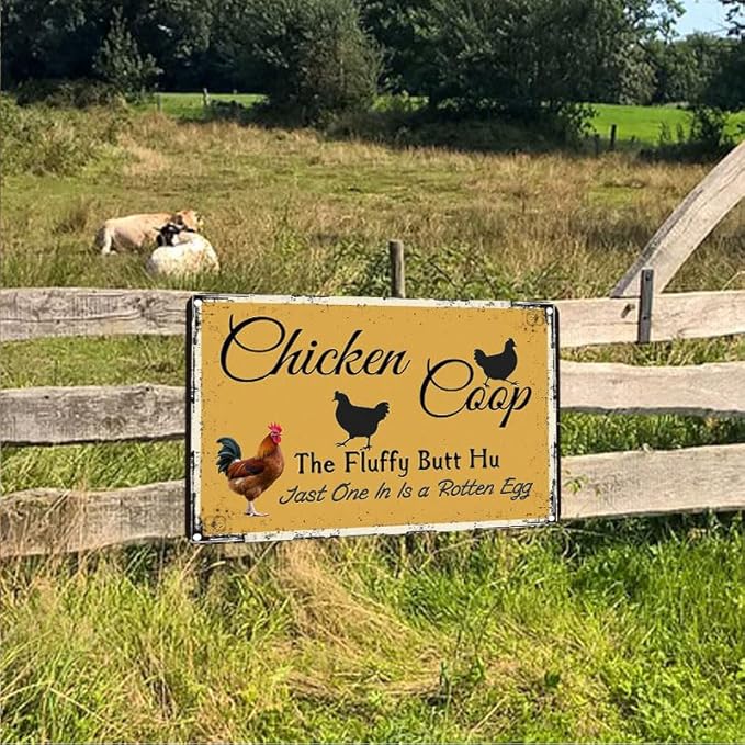 Chicken Coop Outdoor Decor with Fluffy Butt Hut Design 12x16 Inch Tin Sign for Yard Farmhouse Poultry Lovers