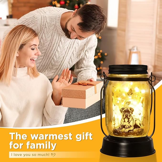 Boxer Dog Gifts for Women/Men Boxer Dog Lovers Solar Lantern Mom Birthday, Mothers Day, Christmas Gifts, Solar Garden Decoration Outside for Yard, Patio,Backyard,Porch, Torches