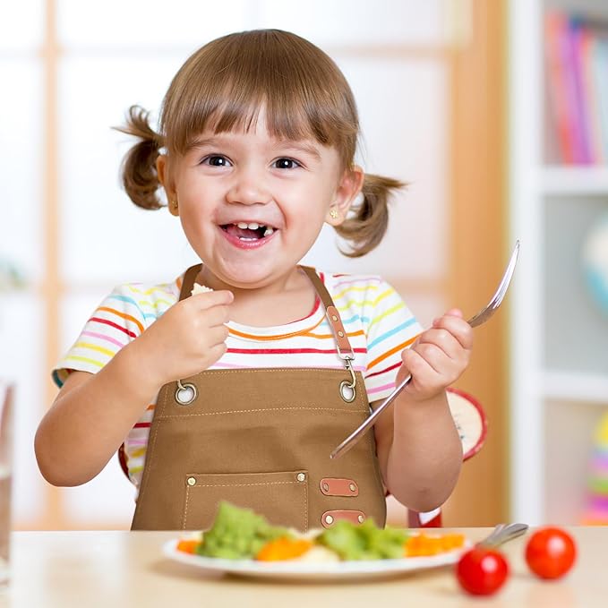 Unisex Aprons with Large Pockets,Cotton Canvas Cross Back Heavy Duty Adjustable Work Apron,Size Kids to Adult