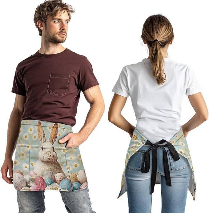 Waist Apron with 3 Pockets Waterproof 13 Inch Short Half Waist Aprons Women Men Server Aprons Waitress Waiter Apron