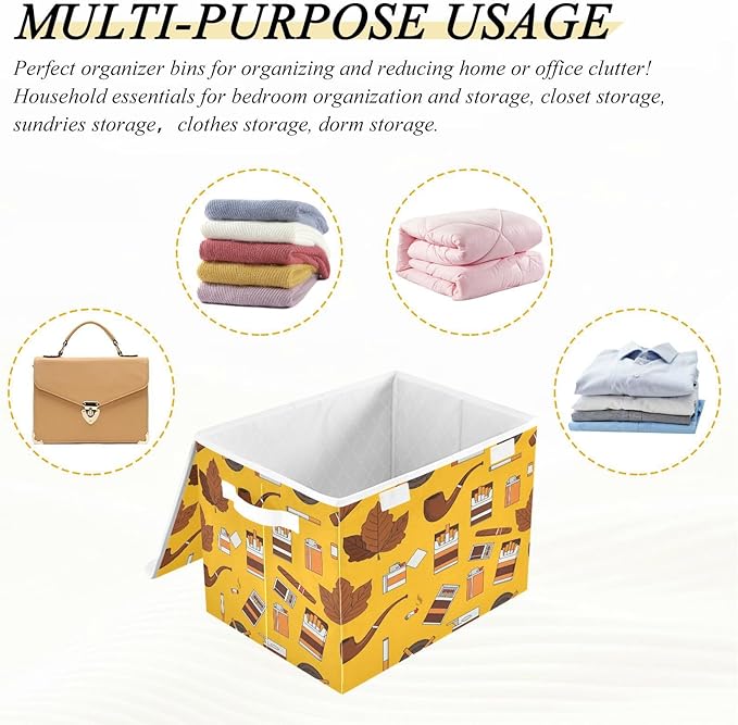 Pipes Leaves Ashtrays Smoke Storage Bins with Lids Foldable Storage Basket with Handles Collapsible Large Fabric Organizer Containers for Clothes Shelves Closet Office Home