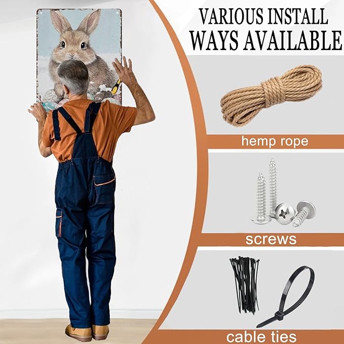 Easter Bunny Rabbit Metal Tin Sign Painting Rabbit Vintage Sign for Home Kitchen Cafe Rustic Easter Decorations Gifts 12X16Inch