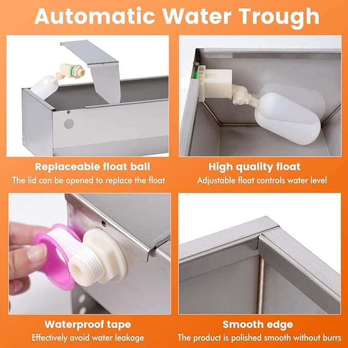 Automatic Large Dog Water Bowl Dispenser Outdoor Stainless Steel Automatic Livestock Water Trough Large Capacity Auto Fill Dog Waterer with Float Valve, for Chicken Geese Duck Goat Pig