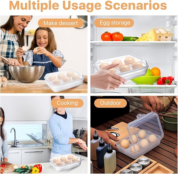 2 Pack Egg Container for Refrigerator, Shockproof 6 Grid Egg Storage Box Plastic Crisper Egg Holder for Countertop, Portable Egg Carriage for Outdoor Camping Picnic