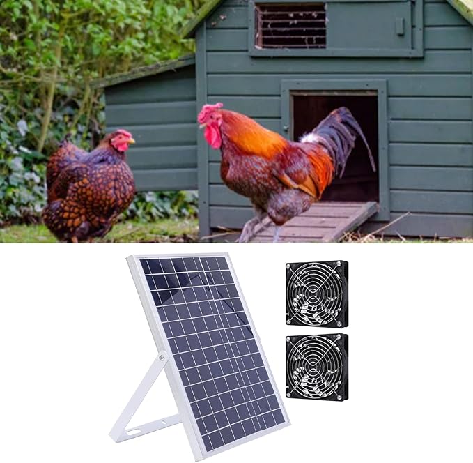 15W Solar Panel Fan Kit IP65 Weatherproof Dual Fan Solar Exhaust Intake Cooling Ventilation Fan for Chicken Coop Greenhouse Shed Pet House Outside