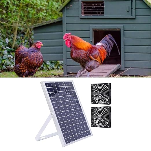 TOPINCN 15W Solar Panel Fan Kit IP65 Weatherproof Dual Fan Solar Exhaust Ventilation for Chicken Coop Greenhouse Shed Pet House Outdoor Use