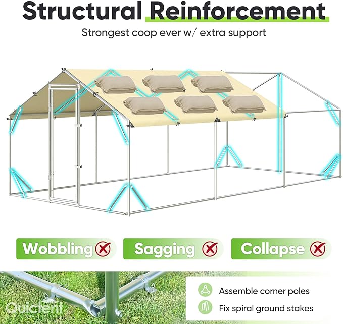 Quictent 18x9x6.6ft Metal Chicken Coop Run with Side Hardware Cloth, Elite Series Large Walk-in Outdoor Poultry Cage Heavy Duty Predator Proof Hen Duck Rabbit Farm Pen House, Waterproof Anti-UV Cover