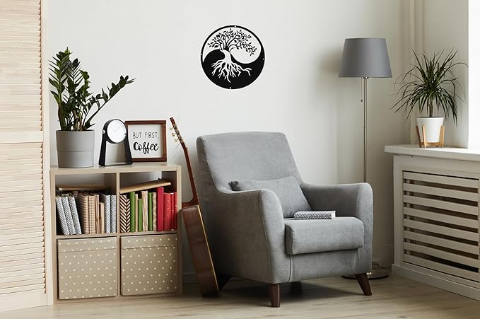 SHIMANY Black Metal Wall Art - Yin&Yang Tree Of Life Hanging Wall Sculpture for Living Room, Bedroom, Entryway, or Meditation Space