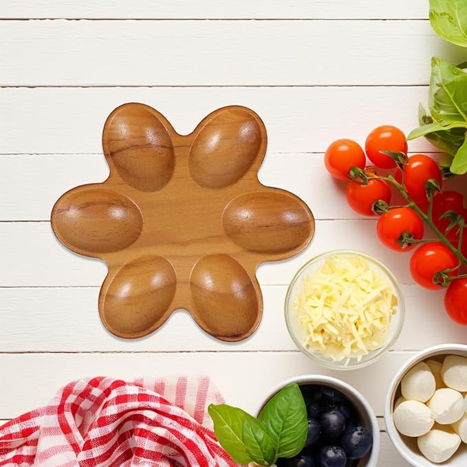 VOSAREA Wooden Egg Tray Wood Deviled Egg Platter Wood Serving Dish Platter for Kitchen Storage Elegant for Countertop and Fridge Use