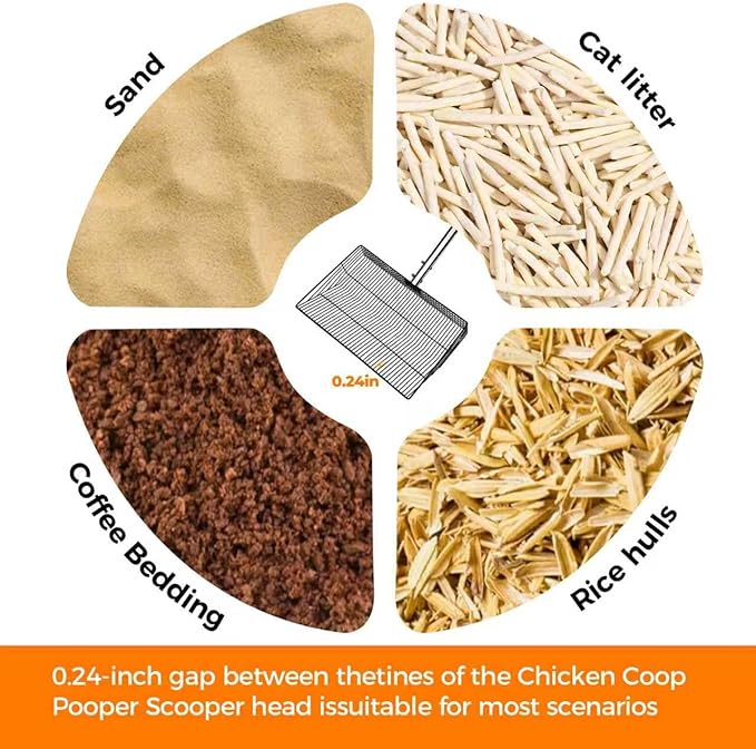 Chicken Poop Scooper for Sand, 15-Inch Large Adjustable Metal Chicken Poop Scooper, Chicken Manure Scoop is Suitable for Cleaning Chicken Coops, Stables, Cat Litter Boxes, Pastures