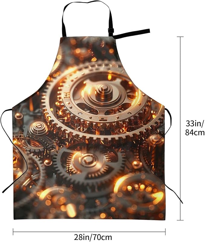 Kitchen Aprons for Men Women Waterproof Apron with 2 Pockets Cool Steampunk Gears Apron Adjustable Bib Aprons